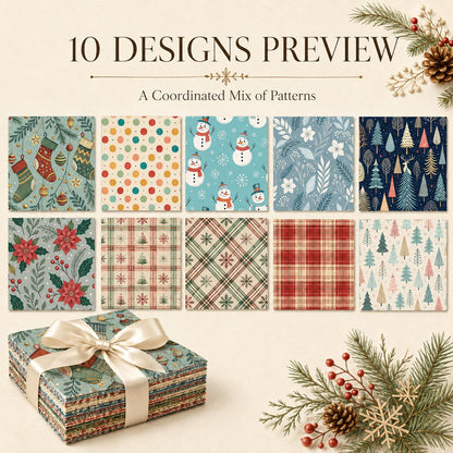 10Pc/Set Christmas Series Flower Dot Plaid Tree Deer Fat Quarter Fabric, Pre-Cut Square Fabric Assort, Fabric Set, Craft Fabric, Handmade DIY Patchwork Fabric,Home Quilting Sewing Fabric, Packaging Fabric, Scrapbooking Craft Hobbyist