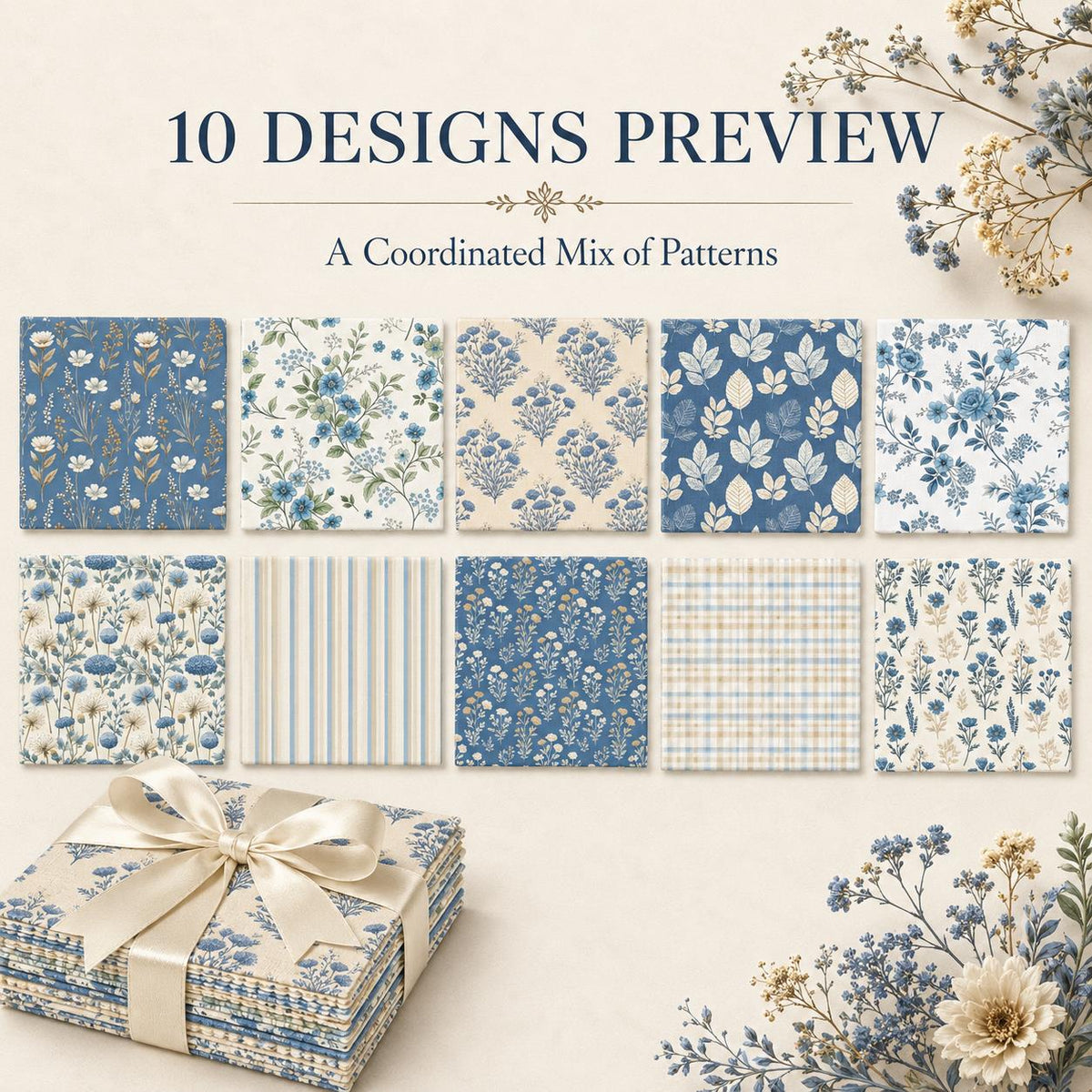 10pcs Charm Pack Set Floral Pattern Vintage Style Handmade DIY with Rich Color and Texture Elements 100% Polyester Patchwork in 10 Design Styles Suitable for Patchwork DIY Craft Projects DIY Wallet Making Gift Giving Bag Making Mother's Day Gift