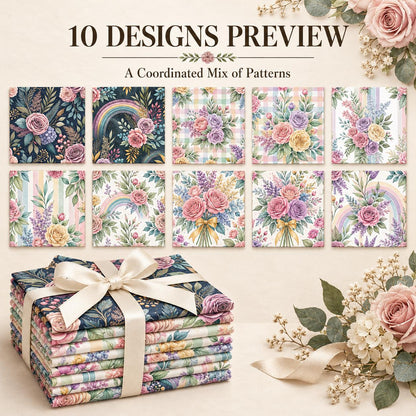 10Pc/Set Flower Plaid Series Fat Quarter Fabric, Pre-Cut Square Fabric Assort, Fabric Set, Craft Fabric, Handmade DIY Patchwork Fabric,Home Quilting Sewing Fabric, Packaging Fabric, Scrapbooking Craft Hobbyist