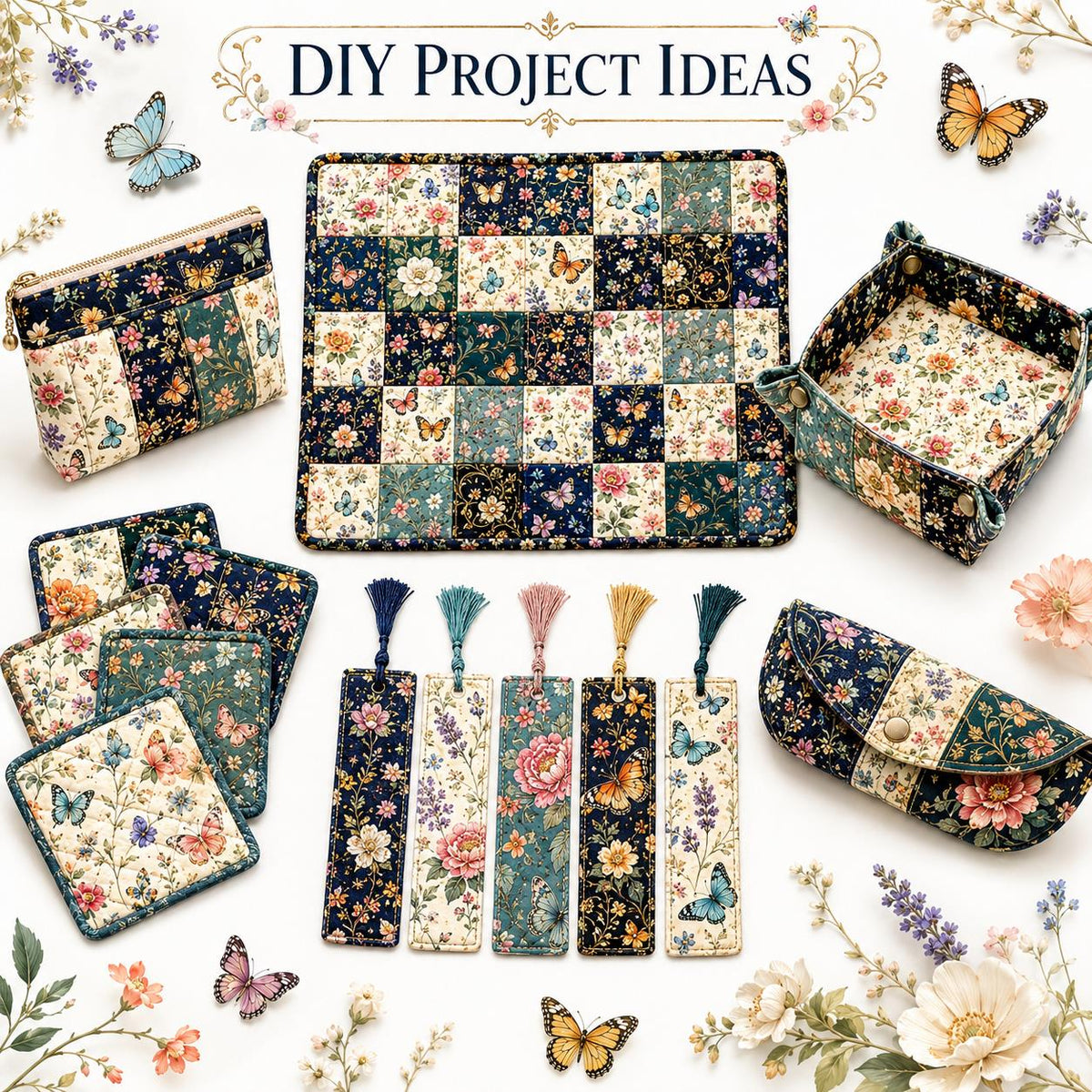 10pcs Charm Pack Set Floral Butterfly Pattern Vintage Style Handmade DIY with Rich Color and Texture Elements 100% Polyester Patchwork in 10 Design Styles Suitable for Patchwork DIY Craft Projects DIY Wallet Making Gift Giving Bag Making Mother's Day Gift