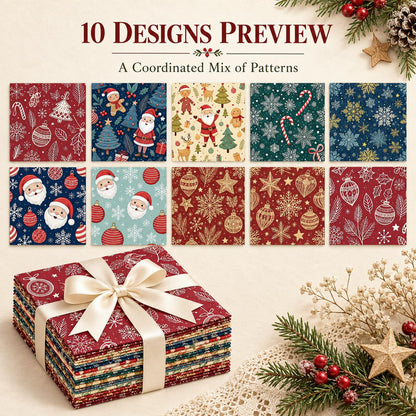 10Pc/Set Christmas Series Star Deer Santa Claus Holly Crutch Fat Quarter Fabric, Pre-Cut Square Fabric Assort, Fabric Set, Craft Fabric, Handmade DIY Patchwork Fabric,Home Quilting Sewing Fabric, Packaging Fabric, Scrapbooking Craft Hobbyist