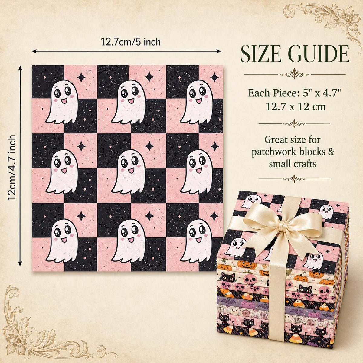10pcs Charm Pack Set  Bat Ghost Cat Pumpkin Halloween Vintage Style Pattern Handmade DIY with Rich Color and Texture Elements 100% Polyester Patchwork in 10 Design Styles Suitable for Patchwork DIY Craft Projects DIY Wallet Making Gift Giving Bag Making