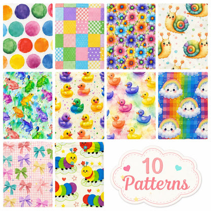 10Pc/Set, Making 10 Images 1pc Each, Each Size: 6.3*50cm Caterpillar Frog Duck Series Sliced Fabric Set Style Combination, Polyester Jelly Roll Fabric Strips, Pre-Cut Quilting Squares, For Quilting DIY, Handicrafts And Sewing, Blankets, Rugs