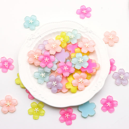 10pcs Glitter Acrylic Resin Cherry Blossom Flower Charms - 3D Cabochons for DIY Phone Cases, Keychains, Fridge Decor & Accessories Mix Color