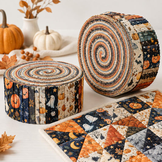 10pcs Vintage Plaid Pumpkin Ghost Cat Halloween Pattern Jelly Roll Fabric Strips 2.5X19.7inch Pre-Cut 100% Polyester For Patchwork Quilts, Table Runners, Placemats, Tote Bags, Storage Pouches, Makeup Bags, Coasters, Quilt Blocks & Binding