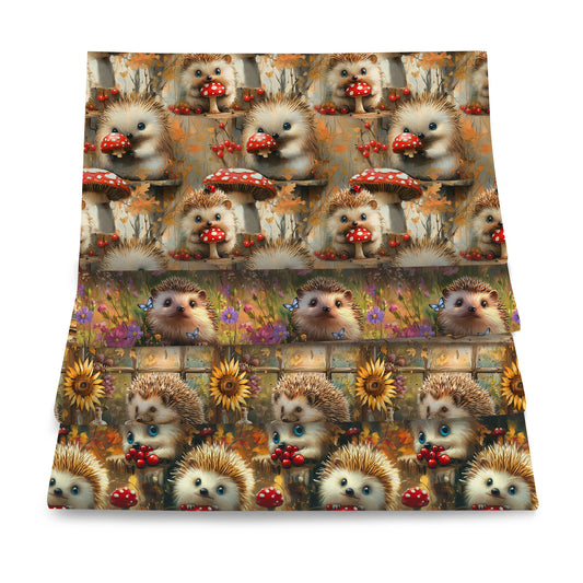 4Pc/set 7.87x7.87inch/19.68x17.7inch hedgehog series Precut Quilting Fabric Fat Quarter Fabric Bundle, Polyester Quilting Squares for Patchwork, DIY Crafts Projects, DIY Wallet Making