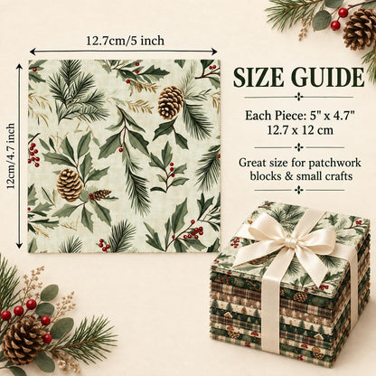 10Pc/set Christmas Series plaid tree mushroom Holly Pinecones Fat Quarter Fabric, Pre-Cut Square Fabric Assort, Fabric Set, Craft Fabric, Handmade DIY Patchwork Fabric,Home Quilting Sewing Fabric, Packaging Fabric, Scrapbooking Craft Hobbyist
