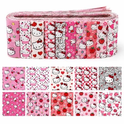 10pcs Vintage Kuromi Hello Kitty Halloween Pattern Jelly Roll Fabric Strips 2.5X19.7inch Pre-cut 100% Polyester for Patchwork Quilts, Table Runners, Placemats, Tote Bags, Storage Pouches, Makeup Bags, Coasters, Quilt Blocks & Binding
