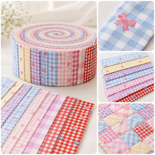 10pcs Vintage Plaid Grid Pattern Jelly Roll Fabric Strips 2.5X19.7inch Pre-cut 100% Polyester for Patchwork Quilts, Table Runners, Placemats, Tote Bags, Storage Pouches, Makeup Bags, Coasters, Quilt Blocks & Binding