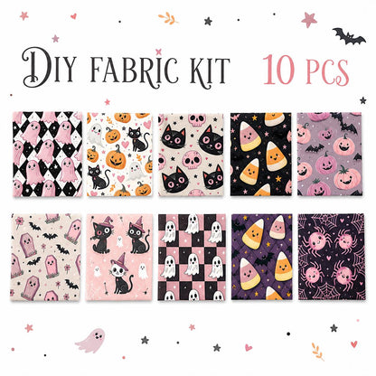 10pcs Charm Pack Set  Bat Ghost Cat Pumpkin Halloween Vintage Style Pattern Handmade DIY with Rich Color and Texture Elements 100% Polyester Patchwork in 10 Design Styles Suitable for Patchwork DIY Craft Projects DIY Wallet Making Gift Giving Bag Making