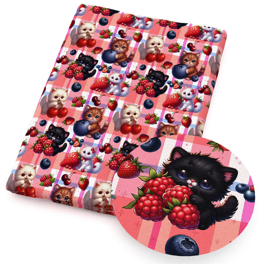plaid grid cat strawberry cherry fabric