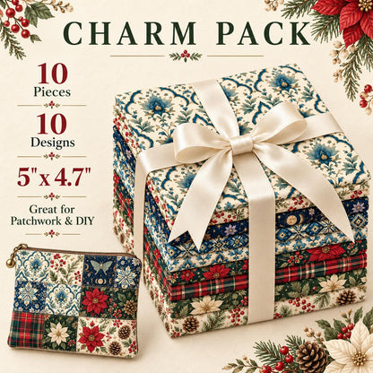 10Pc/Set Christmas Flower Series Plaid Tree Holly Pinecones Fat Quarter Fabric, Pre-Cut Square Fabric Assort, Fabric Set, Craft Fabric, Handmade DIY Patchwork Fabric,Home Quilting Sewing Fabric, Packaging Fabric, Scrapbooking Craft Hobbyist