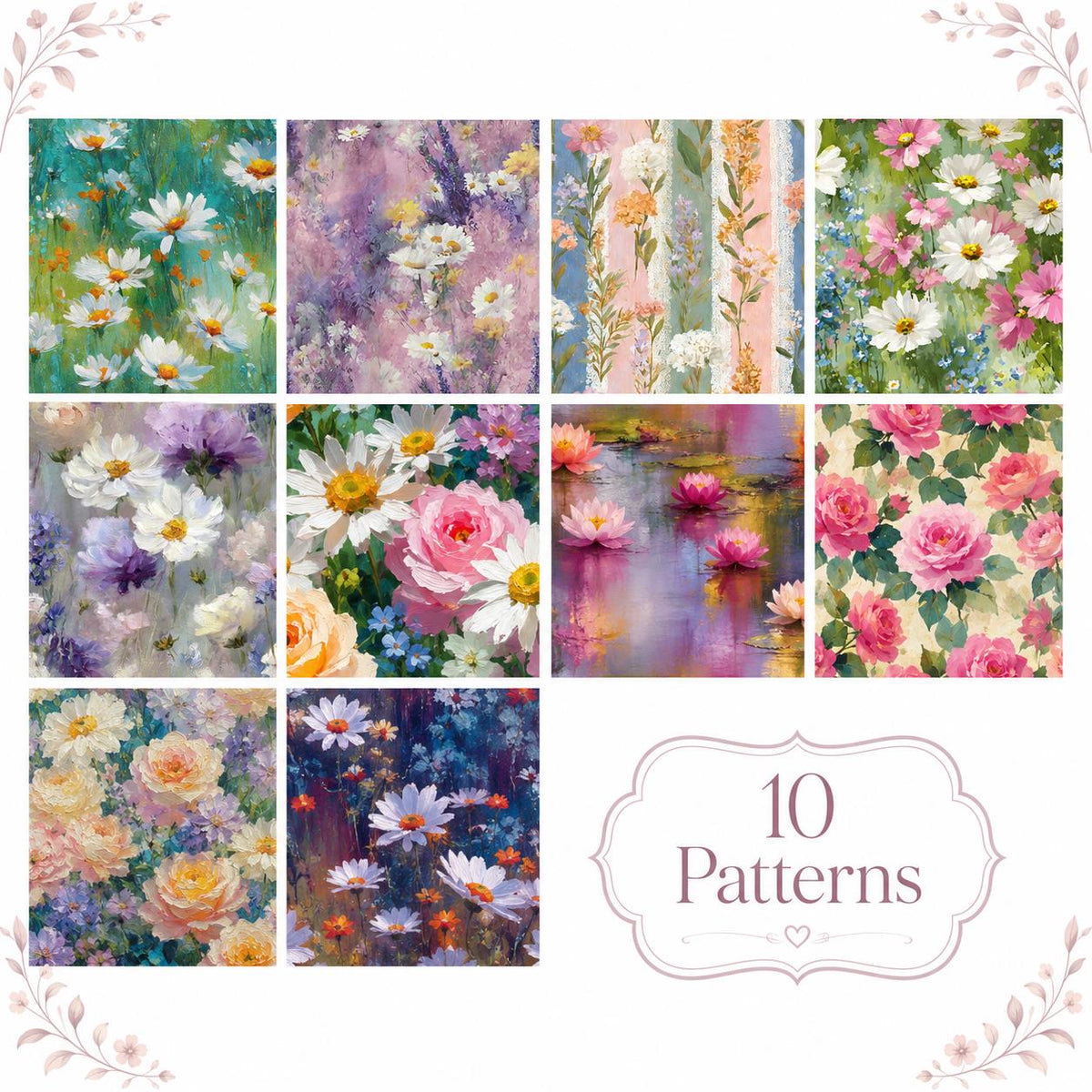 10pcs Vintage Floral Painting Pattern Jelly Roll Fabric Strips 2.5X19.7inch Pre-cut 100% Polyester for Patchwork Quilts, Table Runners, Placemats, Tote Bags, Storage Pouches, Makeup Bags, Coasters, Quilt Blocks & Binding Multi-color