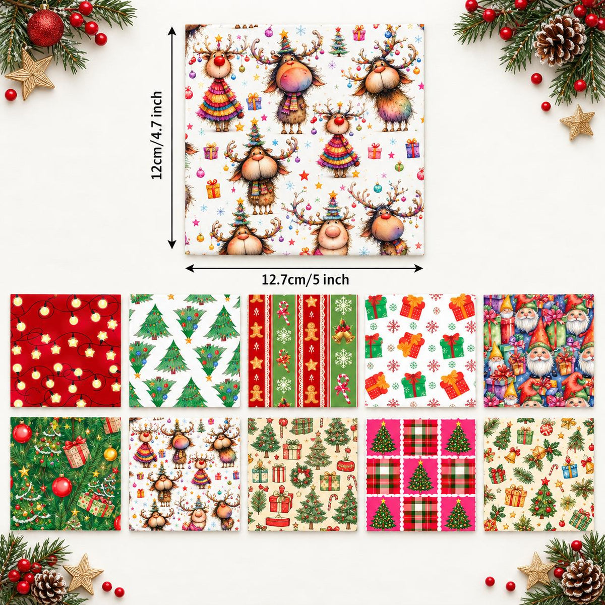 10Pc/Set Christmas Series Star Plaid Deer Santa Claus Crutch Fat Quarter Fabric, Pre-Cut Square Fabric Assort, Fabric Set, Craft Fabric, Handmade DIY Patchwork Fabric,Home Quilting Sewing Fabric, Packaging Fabric, Scrapbooking Craft Hobbyist