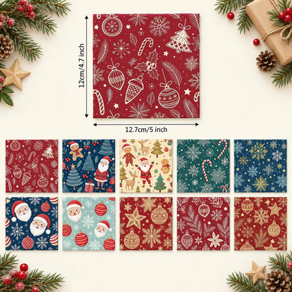 10Pc/Set Christmas Series Star Deer Santa Claus Holly Crutch Fat Quarter Fabric, Pre-Cut Square Fabric Assort, Fabric Set, Craft Fabric, Handmade DIY Patchwork Fabric,Home Quilting Sewing Fabric, Packaging Fabric, Scrapbooking Craft Hobbyist