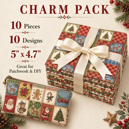 10Pc/Set Christmas Series Bowknot Flower Bell Star Plaid Deer Tree Mouse Holly House Pinecones Northern Cardinal Fat Quarter Fabric, Pre-Cut Square Fabric Assort, Fabric Set, Craft Fabric, Handmade DIY Patchwork Fabric,Home Quilting Sewing Fabric, Packagi