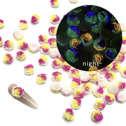 50pcs Acrylic Resin Rose Flower Charms - Glow In The Dark Series 3D Cabochons for DIY Phone Cases, Keychains, Fridge Decor & Accessories
