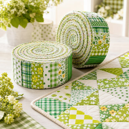 10Pc/Set, Making 10 Images 1pc Each, Each Size: 6.3*50cm Geometric Floral Green Series Sliced Fabric Set Style Combination, Polyester Jelly Roll Fabric Strips, Pre-Cut Quilting Squares, For Quilting DIY, Handicrafts And Sewing, Blankets, Rugs