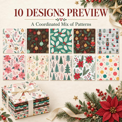 10Pc/Set Christmas Series Flower Ballet Tree Holly Fat Quarter Fabric, Pre-Cut Square Fabric Assort, Fabric Set, Craft Fabric, Handmade DIY Patchwork Fabric,Home Quilting Sewing Fabric, Packaging Fabric, Scrapbooking Craft Hobbyist