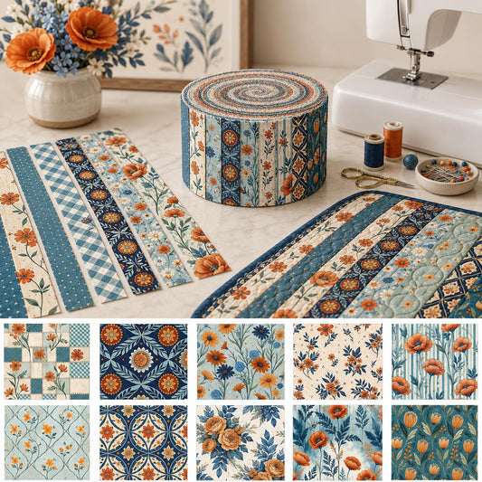 10pcs Vintage Floral Theme Jelly Roll Fabric Strips 2.5X19.7inch Pre-Cut 100% Polyester For Patchwork Quilts, Table Runners, Placemats, Tote Bags, Storage Pouches, Makeup Bags, Coasters, Quilt Blocks & Binding For Mother's Day