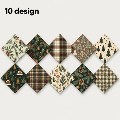 10Pc/set Christmas Series plaid tree mushroom Holly Pinecones Fat Quarter Fabric, Pre-Cut Square Fabric Assort, Fabric Set, Craft Fabric, Handmade DIY Patchwork Fabric,Home Quilting Sewing Fabric, Packaging Fabric, Scrapbooking Craft Hobbyist