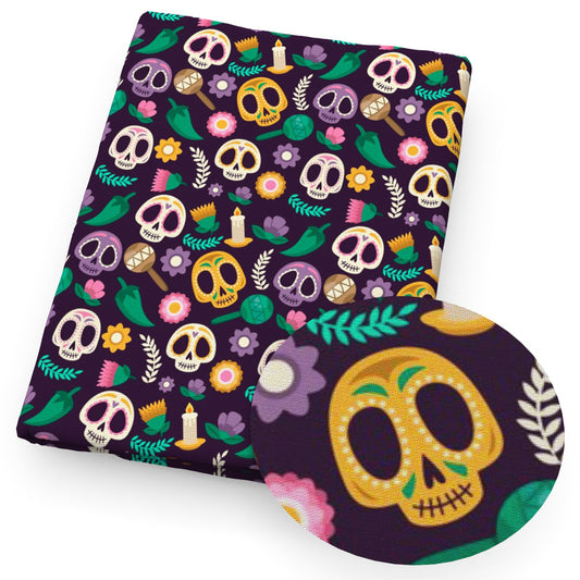 skull ghost skeleton bones flowerfloral leaf leaves tree chili peppers candles halloween fabric