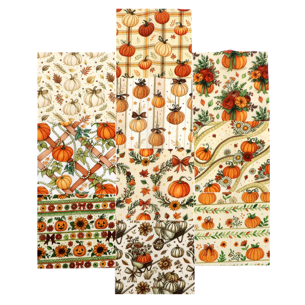 10Pc/Set Autumn Pumpkin Series Plaid Bowknot Flower Fat Quarter Fabric, Pre-Cut Square Fabric Assort, Fabric Set, Craft Fabric, Handmade DIY Patchwork Fabric,Home Quilting Sewing Fabric, Packaging Fabric, Scrapbooking Craft Hobbyist