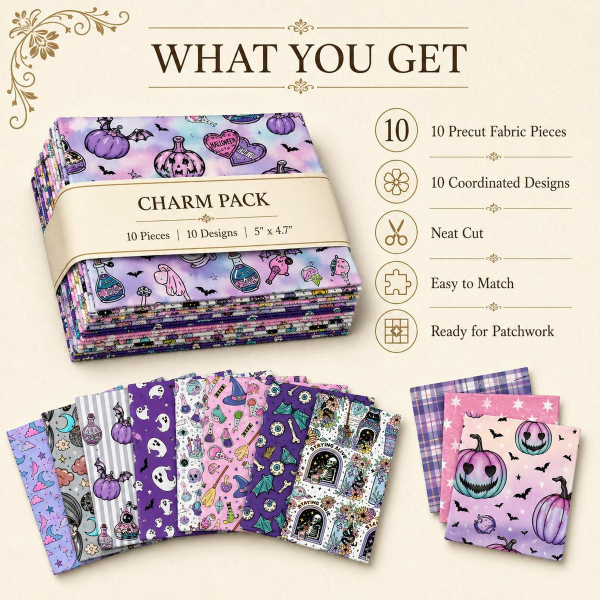 10Pc/Set Halloween Series Flower Butterfly Pumpkin Fat Quarter Fabric, Pre-Cut Square Fabric Assort, Fabric Set, Craft Fabric, Handmade DIY Patchwork Fabric,Home Quilting Sewing Fabric, Packaging Fabric, Scrapbooking Craft Hobbyist