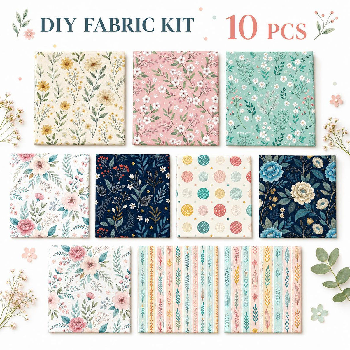 10pcs Charm Pack Set Floral Pattern Vintage Style Handmade DIY with Rich Color and Texture Elements 100% Polyester Patchwork in 10 Design Styles Suitable for Patchwork DIY Craft Projects DIY Wallet Making Gift Giving Bag Making Mother's Day Gift