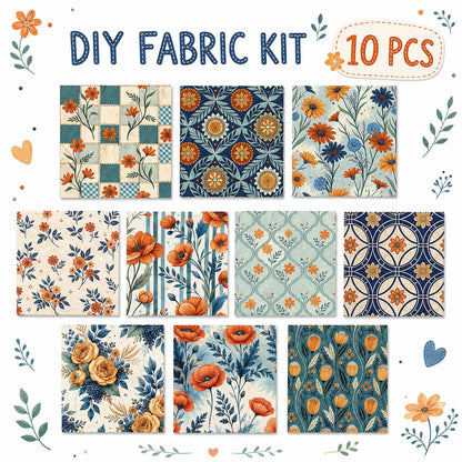 10Pc/Set Flower Plaid Daisy Blue Series Fat Quarter Fabric, Pre-Cut Square Fabric Assort, Fabric Set, Craft Fabric, Handmade DIY Patchwork Fabric,Home Quilting Sewing Fabric, Packaging Fabric, Scrapbooking Craft Hobbyist