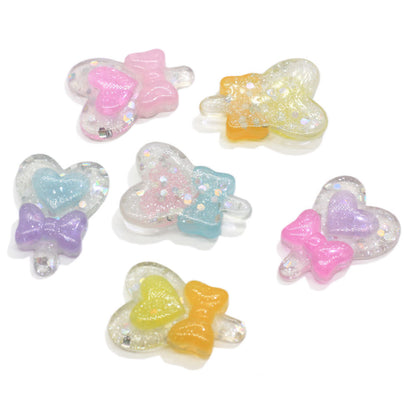 5Pcs Acrylic Heart & Bows Charms,Mixed Colors,3D Flatback Resin Cabochons for DIY Jewelry, Earrings, Bracelets, Keychains, Festive Decor, Homemade Gifts, Phone Cases, Water Bottles, Hair Accessories - Crafting Accessories