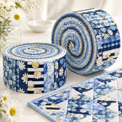 10pcs Vintage Daisy Floral Pattern Jelly Roll Fabric Strips 2.5X19.7inch Pre-cut 100% Polyester for Patchwork Quilts, Table Runners, Placemats, Tote Bags, Storage Pouches, Makeup Bags, Coasters, Quilt Blocks & Binding