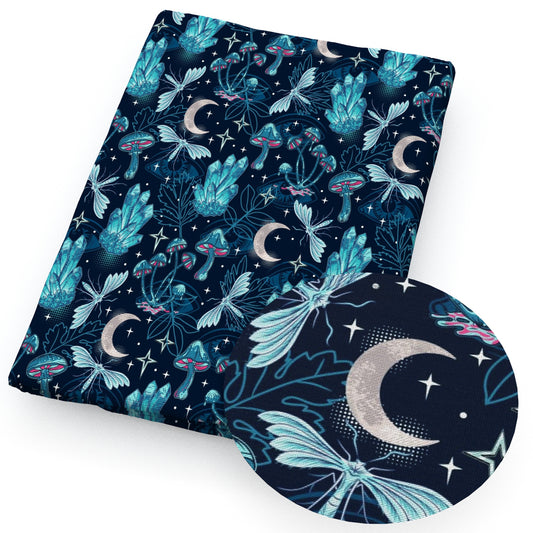 crystal butterfly moon mushroom fabric