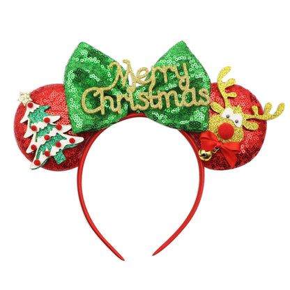 Adorable Christmas Festive Ears Sequined Headband with Bows--With box packaging