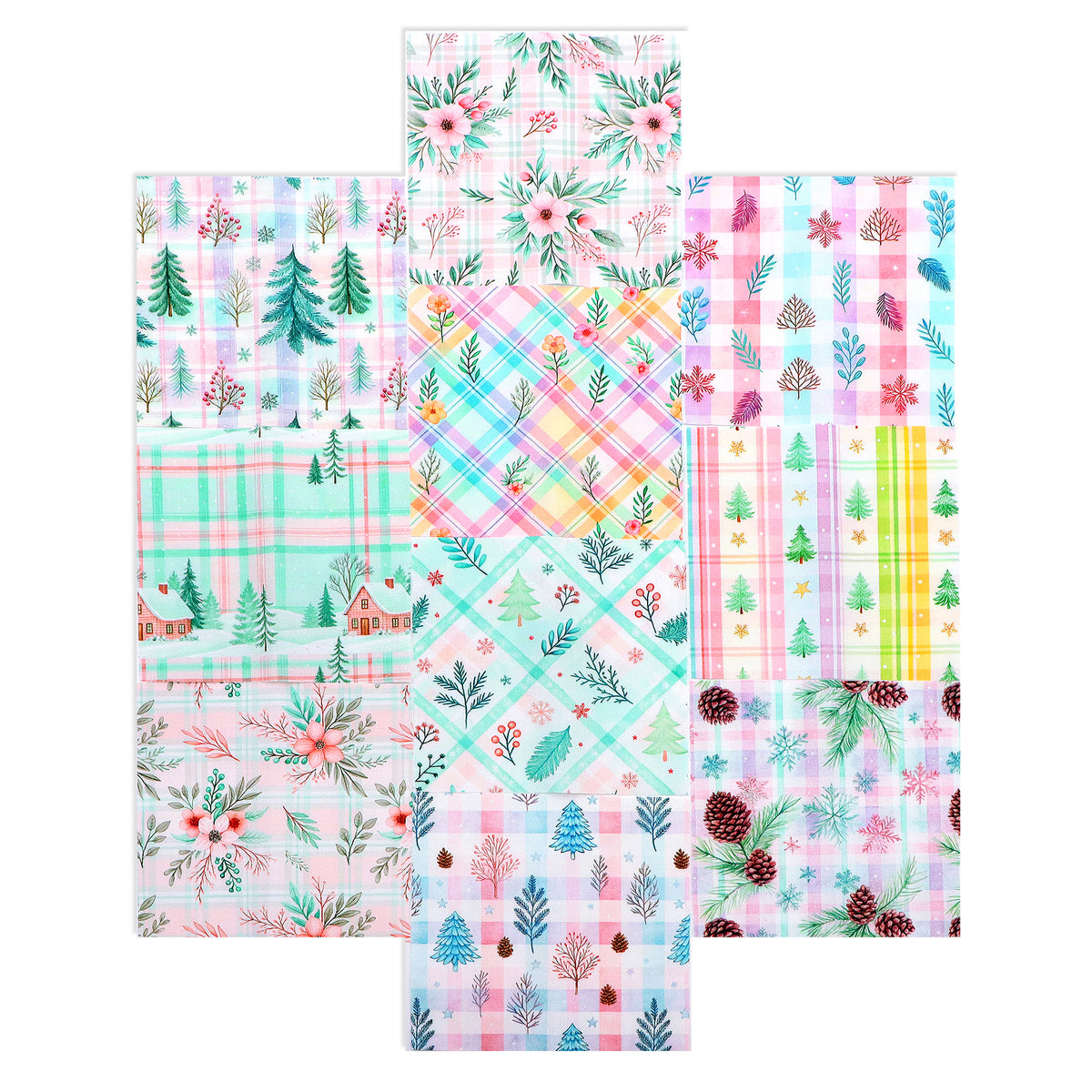 10Pc/Set Flower Plaid Christmas Series Star Fat Quarter Fabric, Pre-Cut Square Fabric Assort, Fabric Set, Craft Fabric, Handmade DIY Patchwork Fabric,Home Quilting Sewing Fabric, Packaging Fabric, Scrapbooking Craft Hobbyist