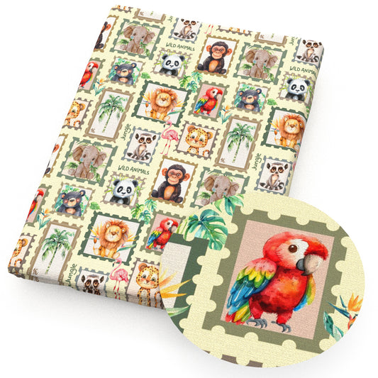 monkey panda bird elephant coconut palm tree flamingo stamp fabric