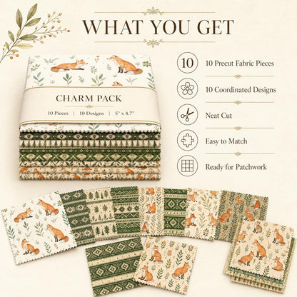 10pcs Charm Pack Set Floral Fox Pattern Vintage Style Handmade DIY with Rich Color and Texture Elements 100% Polyester Patchwork in 10 Design Styles Suitable for Patchwork DIY Craft Projects DIY Wallet Making Gift Giving Bag Making Mother's Day Gift