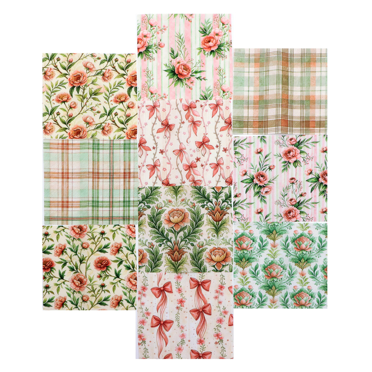 10pcs Charm Pack Set Floral Pattern 100% Polyester Patchwork in 10 Design Styles, Ready-to-Sew Without Cutting, Suitable For Patchwork Wallet Making Gift Giving Tote Bags Coasters DIY Craft Projects For Mother's Gift