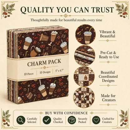 10Pc/Set Coffee Beans Series Leaves Drinks Fat Quarter Fabric, Pre-Cut Square Fabric Assort, Fabric Set, Craft Fabric, Handmade DIY Patchwork Fabric,Home Quilting Sewing Fabric, Packaging Fabric, Scrapbooking Craft Hobbyist