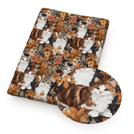 flowerfloral cat leaf leaves tree fallautumn fabric