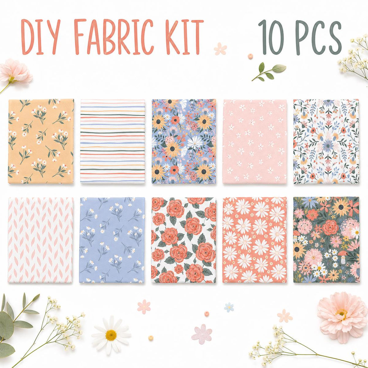 10pcs Charm Pack Set Floral Pattern Vintage Style Handmade DIY with Rich Color and Texture Elements 100% Polyester Patchwork in 10 Design Styles Suitable for Patchwork DIY Craft Projects DIY Wallet Making Gift Giving Bag Making Mother's Day Gift