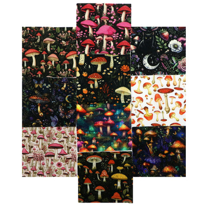 10Pc/Set Mushroom Series Flower Butterfly Cat Strawberry Moon Fat Quarter Fabric, Pre-Cut Square Fabric Assort, Fabric Set, Craft Fabric, Handmade DIY Patchwork Fabric,Home Quilting Sewing Fabric, Packaging Fabric, Scrapbooking Craft Hobbyist