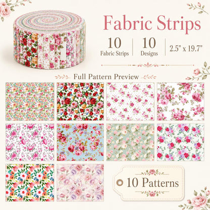 10Pc/Set, Making 10 Images 1pc Each, Each Size: 6.3*50cm Spring Floral Series Sliced Fabric Set Style Combination, Polyester Jelly Roll Fabric Strips, Pre-Cut Quilting Squares, For Quilting DIY, Handicrafts And Sewing, Blankets, Rugs, Interior Decoration