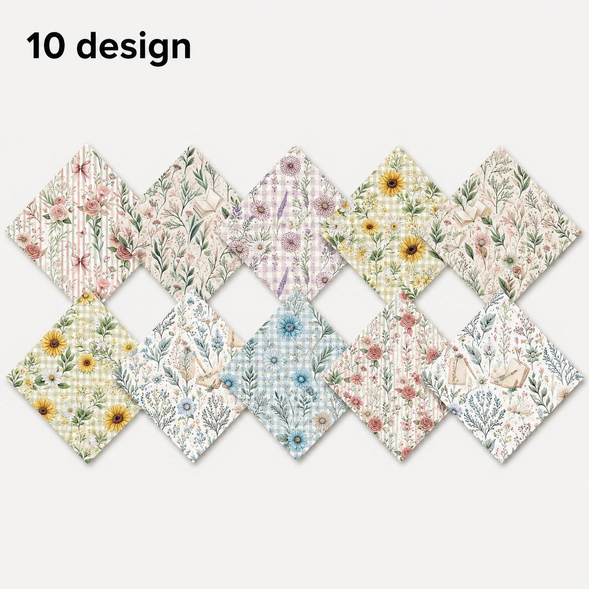 10pcs Charm Pack Set Floral Pattern 100% Polyester Patchwork in 10 Design Styles, Ready-to-Sew Without Cutting, Suitable For Patchwork Wallet Making Gift Giving Tote Bags Coasters DIY Craft Projects
