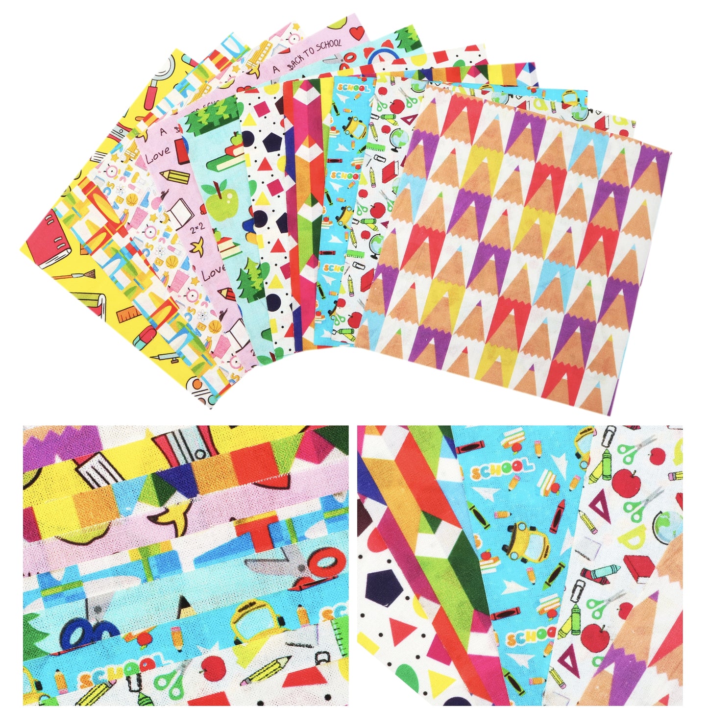 10Pc/set 7.87x7.87inch(20x20cm) letters pencil Precut Quilting Fabric Fat Quarter Fabric Bundle, Polyester Quilting Squares for Patchwork, DIY Crafts Projects, DIY Wallet Making