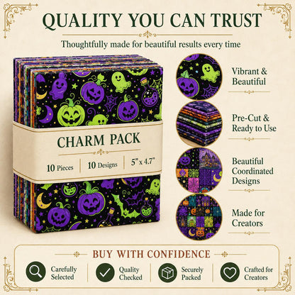 10pcs Charm Pack Set Pumpkin Ghost Halloween Pattern Vintage Style Handmade DIY with Rich Color and Texture Elements 100% Polyester Patchwork in 10 Design Styles Suitable for Patchwork DIY Craft Projects DIY Wallet Making Gift Giving Bag Making Mother's D