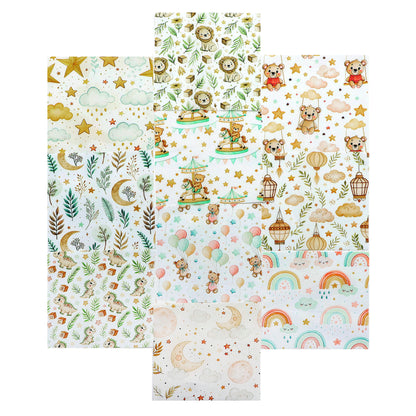 10Pc/Set Animal Series Dinosaurs Star Lions Bear Cloud Moon Fat Quarter Fabric, Pre-Cut Square Fabric Assort, Fabric Set, Craft Fabric, Handmade DIY Patchwork Fabric,Home Quilting Sewing Fabric, Packaging Fabric, Scrapbooking Craft Hobbyist
