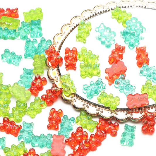 Resin Flat Back Charms Beads,10pcs Transparent Magic Iridescent Color Bear Shape Resin Cabochons for DIY Crafts, Scrapbooking, Jewelry Making