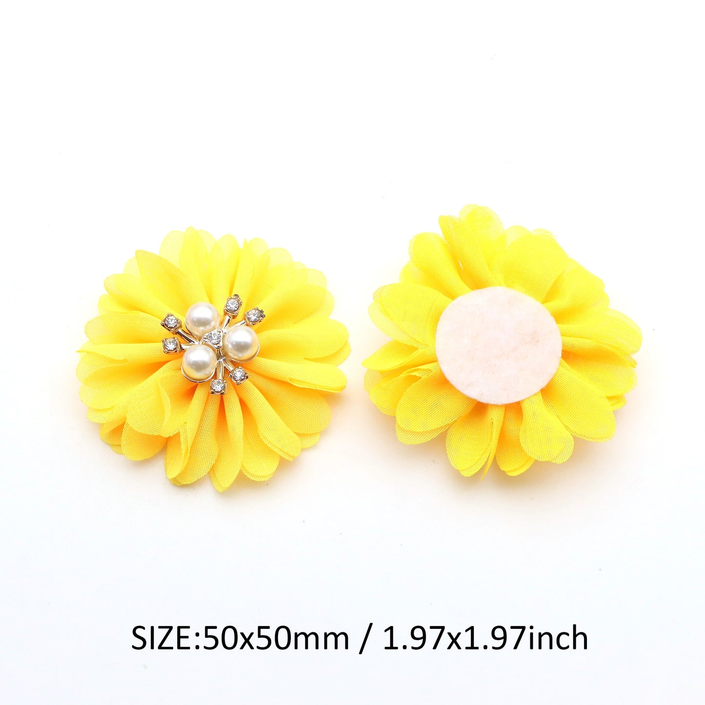 12Pcs/set Chiffon Fabric Flowers with Faux Pearl Center, 1.96inch Polyester Hair Accessories for DIY Hairbands, Headbands, Dresses, Sandals, Hats - Casual Style, Woven, Festive Decorations