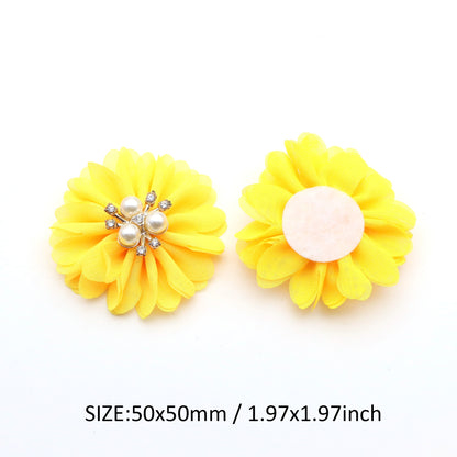 12Pcs/set Chiffon Fabric Flowers with Faux Pearl Center, 1.96inch Polyester Hair Accessories for DIY Hairbands, Headbands, Dresses, Sandals, Hats - Casual Style, Woven, Festive Decorations
